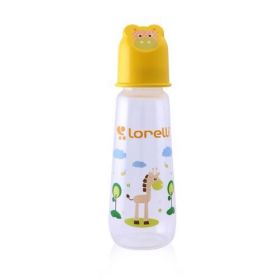 Kojenecká lahvička Lorelli 250 ml s víkem ve tvaru zvířete YELLOW