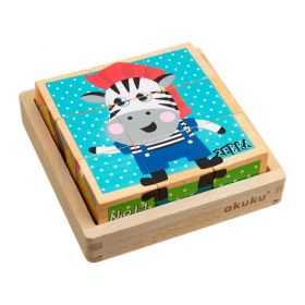 Skládací edukační dřevěné kostky v krabičce Akuku ZOO 9 ks