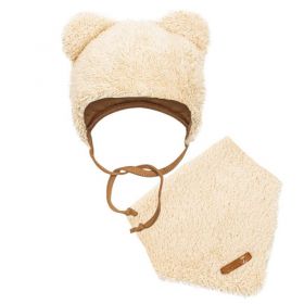 Zimní kojenecká čepička s šátkem na krk New Baby Teddy bear béžová | 56 (0-3m), 62 (3-6m), 68 (4-6m), 74 (6-9m), 80 (9-12m), 86 (12-18m)