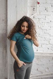 Těhotenské a kojící tričko Milk Shirt milk & love krátky rukáv tyrkysová | S, XL