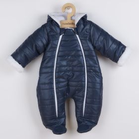 Zimní kojenecká kombinéza s kapucí a oušky New Baby Pumi blue Modrá
