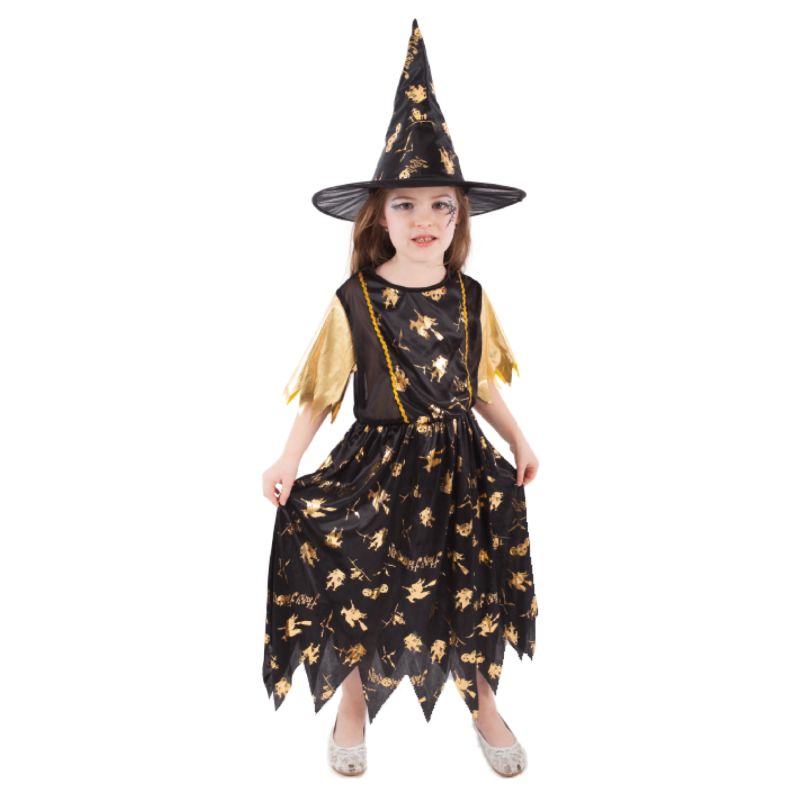 Dětský kostým čarodějnice černo-zlatá (M) RAPPA