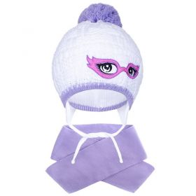 Zimní dětská pletená čepička se šálou New Baby fialová | 104 (3-4r)