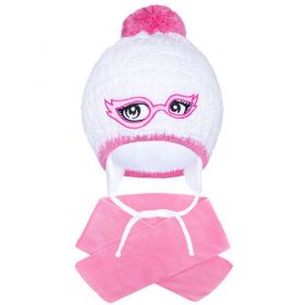Zimní dětská pletená čepička se šálou New Baby růžová | 104 (3-4r)