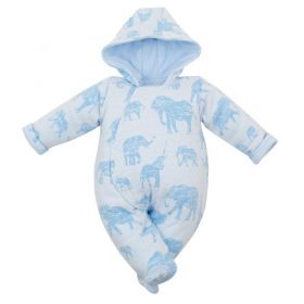 Zateplená kojenecká kombinéza s kapucí Baby Service Sloni modrá | 56 (0-3m), 62 (3-6m), 68 (4-6m), 74 (6-9m)