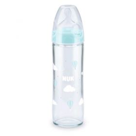 Skleněná kojenecká láhev NUK New Classic 240 ml modrá